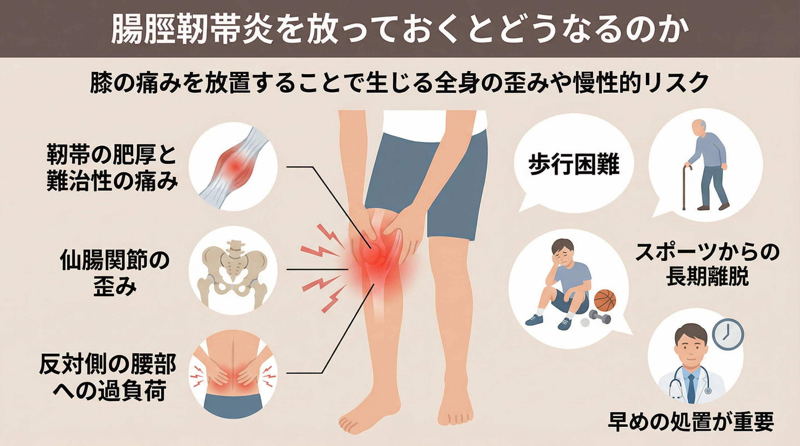 膝の痛みを放置することで生じる全身の歪みや慢性的リスク