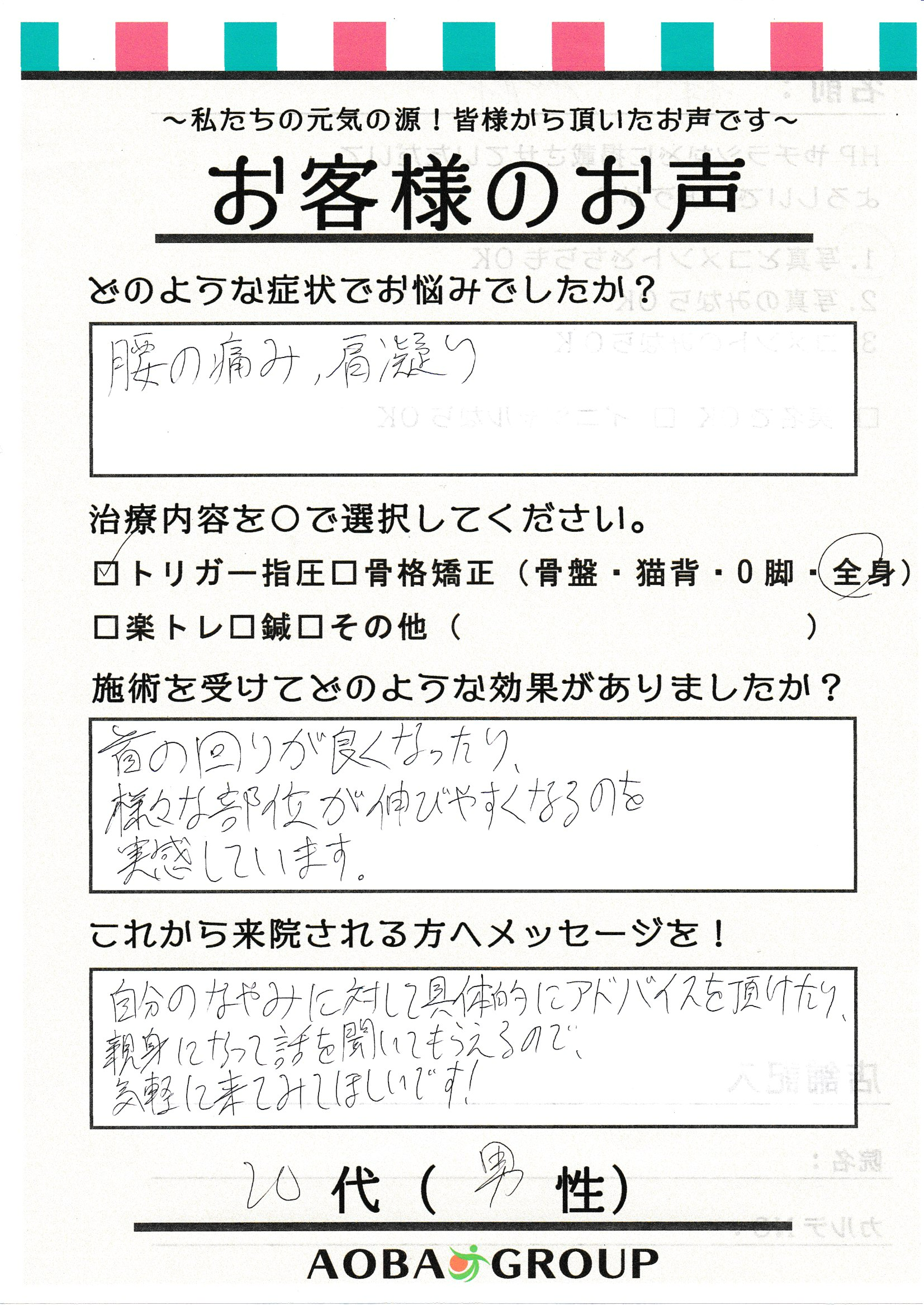10代男性　T・R　様のお声